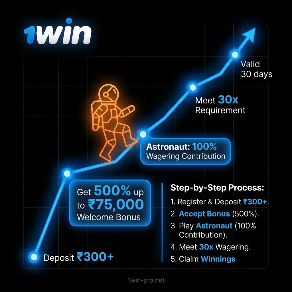 Claim your 500% welcome bonus for Astronaut crash game on 1win India