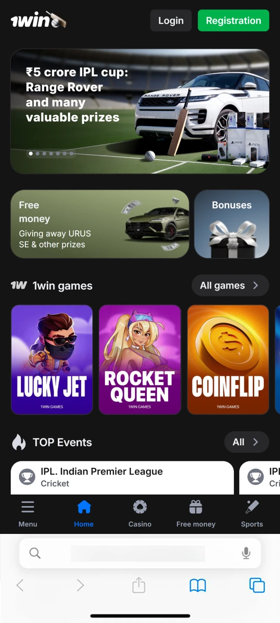 Launch Safari and navigate to the official 1win website to begin the iOS shortcut setup.